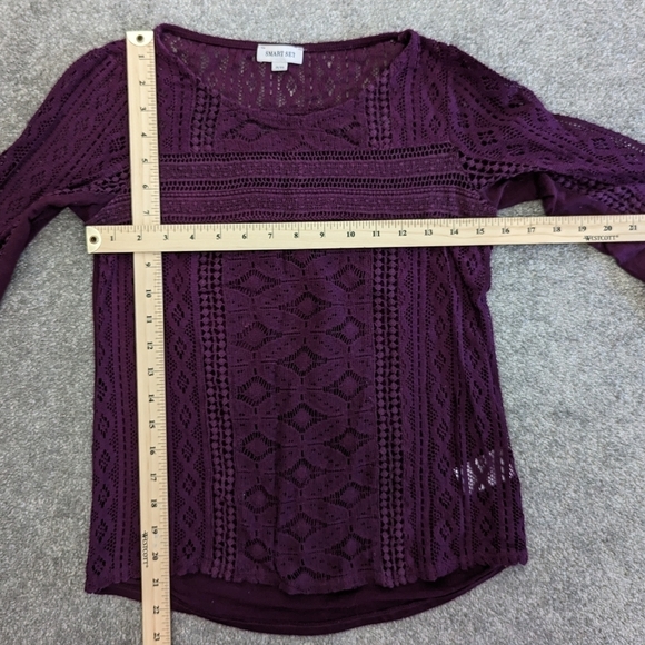 SMART Set purple crochet accent hollow long sleeve top women's XS - Picture 5 of 9